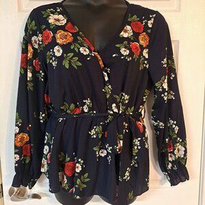 Shein Dark Blue Flowered Blouse